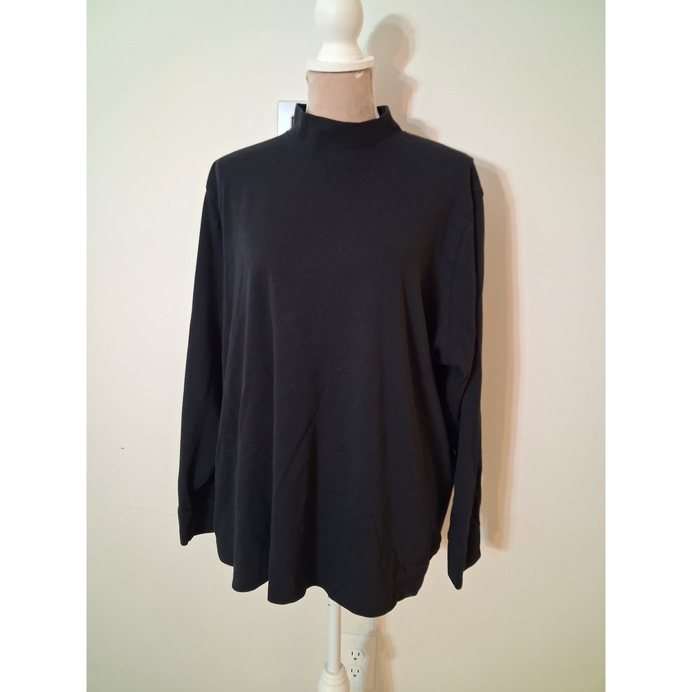 Lands' End Womens 3X Black Mock Neck Long Sleeve Cotton Top 24W-26W